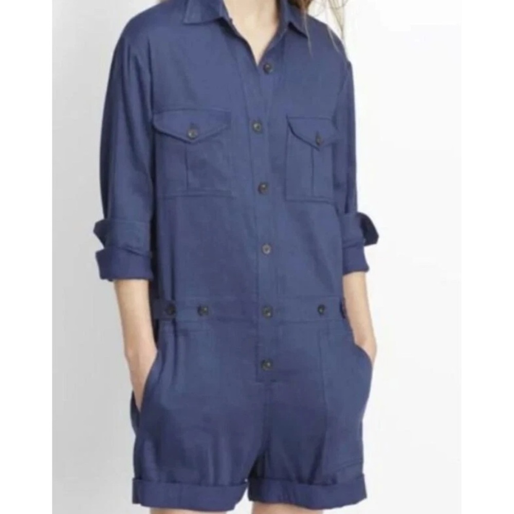 Vince Navy Blue Linen Blend Romper Size 2 - Picture 1 of 5